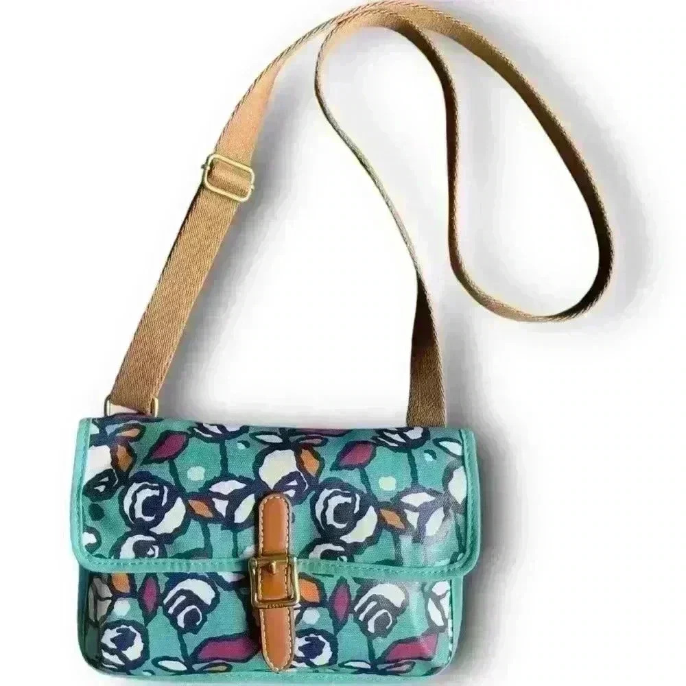 y2k floral rose mini messenger coated purse fossil artsy design buckle‎ snap zip